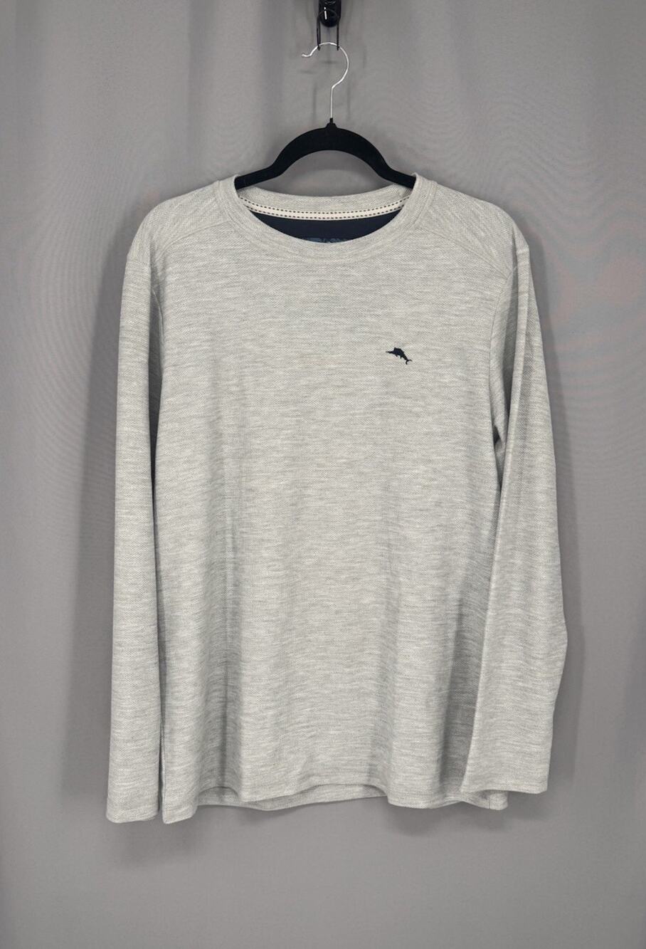 Tommy Bahama Textured Knit Shirt Mens Medium Light Gray Long Sleeve Casual